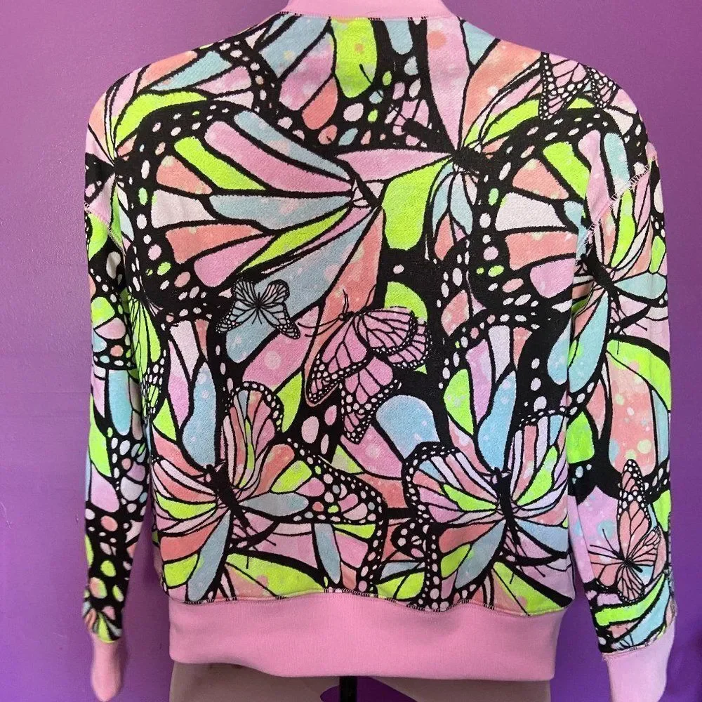 Justice Girls Pink/Black Half Zip Sweatshirt Size Small Long Sleeve Butterfly